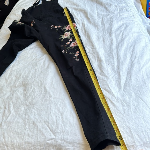 Rose Embroidered slim fit denim overalls . - Picture 15 of 16